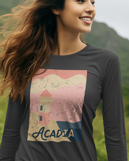 Acadia Lighthouse – Vintage Sunset Long Sleeve Tee